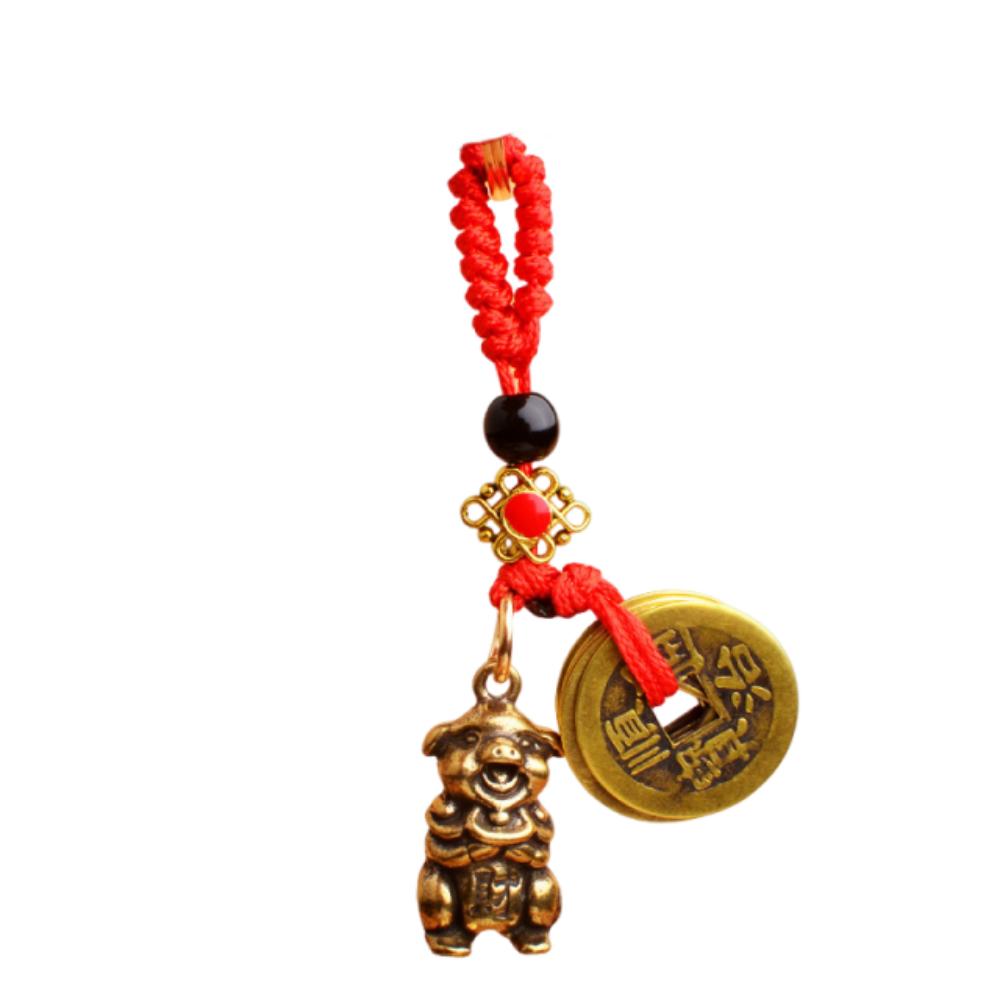 

2Pcs Brass Material Zodiac Keychain Chinese Style Fengshui Pendant Gift Giving 2Pcs Pig