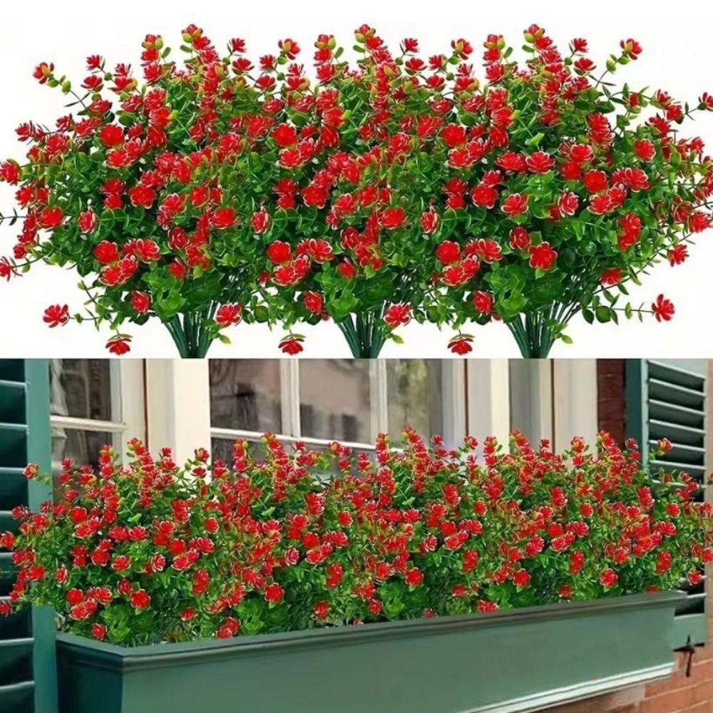 3 Bündel Mehrfarbige Künstliche Blumen Plastik 34cm Realistische Simulation Florale Sträuße Eukalyptus Kamelie Rose
