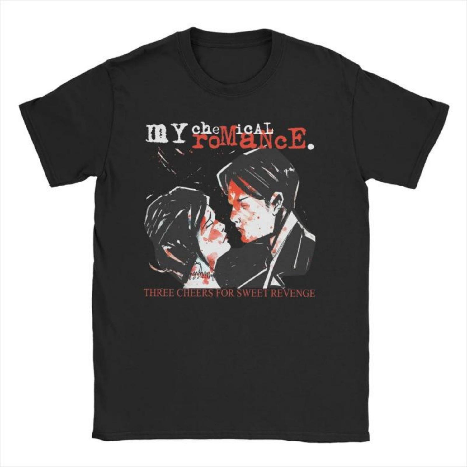 

My Chemical Romance Винтажное Аниме Харадзюку Y2K Мужская футболка Уличная Повседневная Свободная Ежедневная из Чистого Хлопка Парная Футболка с Коротким Рукавом S чёрный