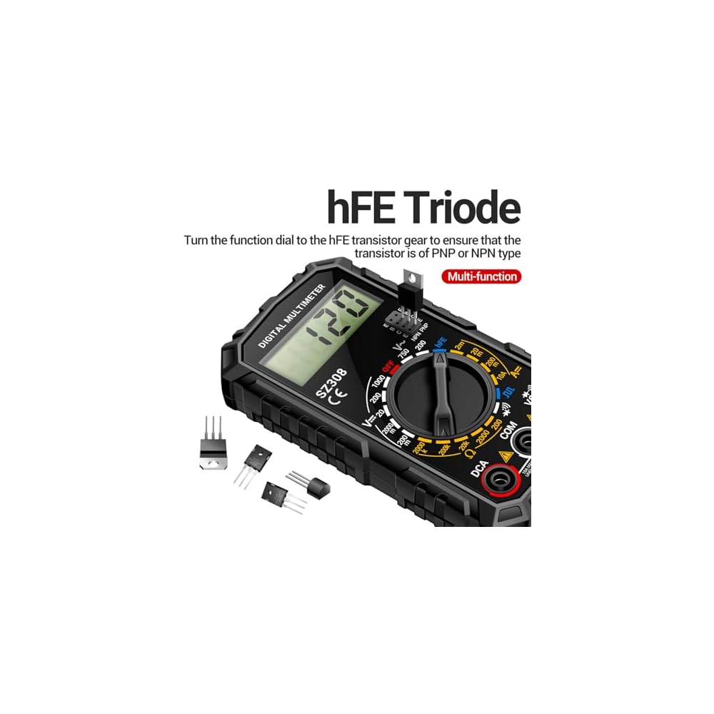 SZ308 Digital Multimeter 2000 Counts with Voltage, Current, Resistance Measurement and Backlit LCD Display
