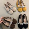 Retro Mary Jane shoes spring 2025 French temperament elegant suede round head shallow mouth inner height-increasing ballet shoes