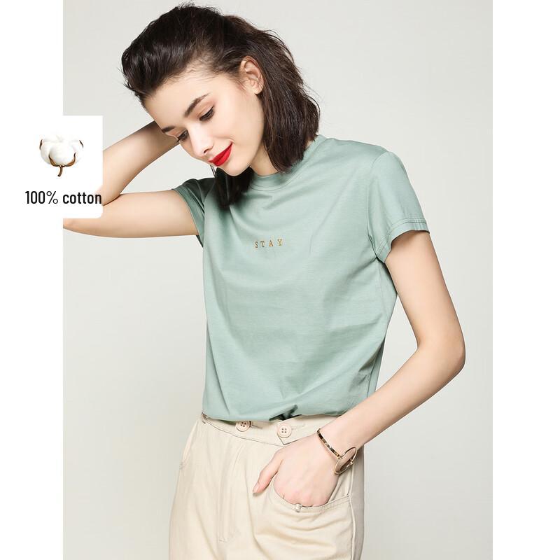 Bailuyu Women's Cotton Letter Print Short Sleeve T-Shirt