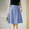 ZANZEA Women Loose Casual Grid Print A-Line Skirts