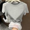 Special Xiaohongshu cotton elastane white lace splicing front shoulder short sleeve t-shirt women