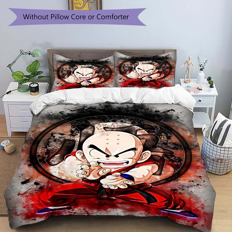 

3 шт. Постельное белье с рисунком Курилина в Огненной Стойке из Dragon Ball Z, 1* Пододеяльник + 2* Наволочки, Постельное белье с принтом, Мягкое и удобное, Подходит 135x200cm