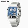Relógio Masculino Digital LED SANDA 3192 Mostrador Quadrado Duplo Display Multifuncional Medição de Temperatura Esportivo Masculino de Pulso Presente