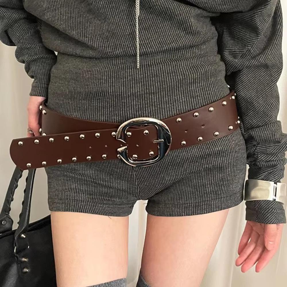 Punk Style Rivet Waist Belt Designer Dress Jeans Belt Heavy-Duty Wide Women's Belt  Streetwear