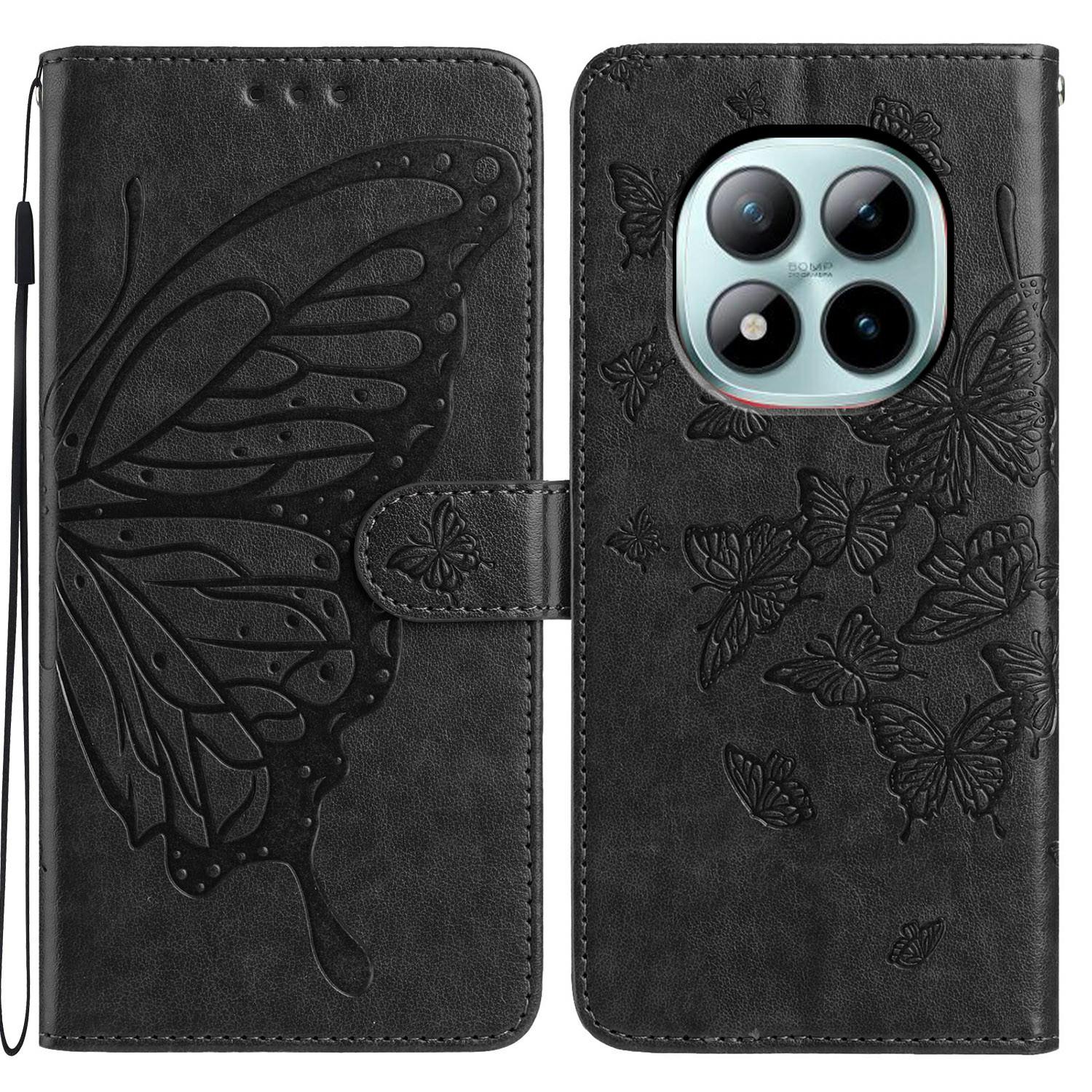 

For Xiaomi Poco M8 Pro 5G/Redmi Note 15 Pro+ 5G (Global) Case Butterfly Imprinted Wallet Stand PU Leather Flip Phone Cover with Strap