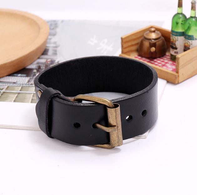 Stylish Simple Black Leather Punk Bracelet 23cm
