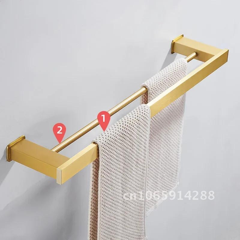Space Gold Brushed Aluminum Towel Rack Bathroom Wall Bathroom Hardware Rack Towel Storage Holder Mounted Towel Pendant