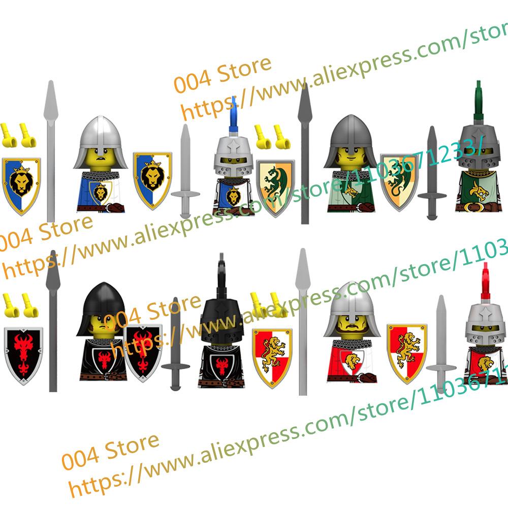 N511U-518U N335-337 Mittelalterliche Burg Ritter Bausteine Figuren Vierseitiger UV-Druck Waffen Zubehör Spielzeug Kindergeschenke F030