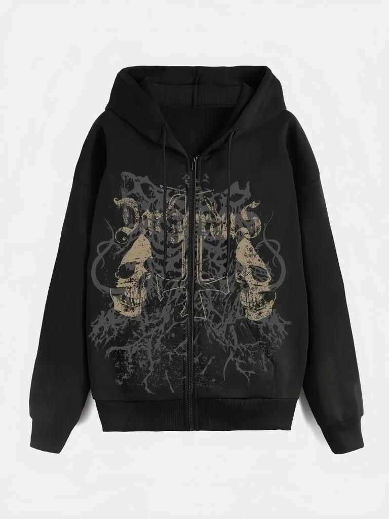 Trendiger schwarzer Damen-Langarm-Loose-Hoodie mit amerikanischem High-Street-Print für den Herbst