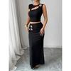 Women's 2 Pieces Summer Sets 2-Piece Set Knit Button Hollow Top And Waist Slit Skirt Skirt Set