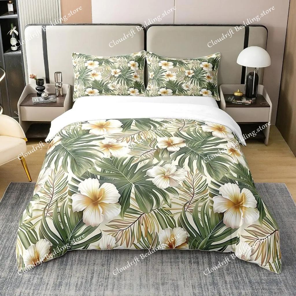Dekbedovertrek met palmbladeren Monstera blad dekbedovertrekken Tropische groene bladeren Beddengoedset Wit marmer dekbedovertrek Voor mannen vrouwen