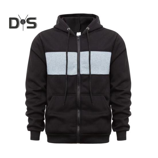 

Мужское осенне-зимнее пальто с капюшоном и большими карманами, застежка-молния, цветная спортивная куртка с эластичными манжетами и подолом, облегающая спортивная куртка S чёрный