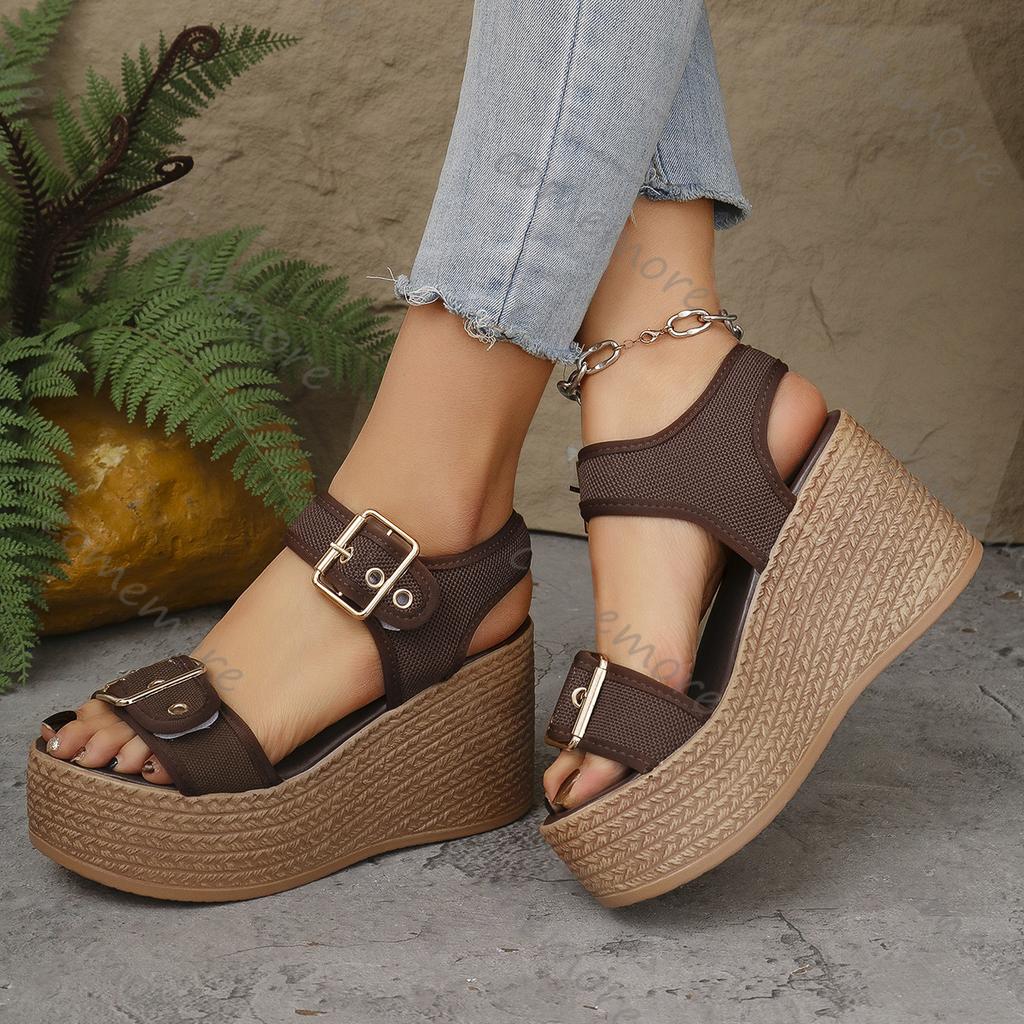 Comemore Summer New Denim Sandals Women Thick Bottom Height Increase Belt Buckle Leisure Beach Shoes Hih Heels Wedegs Sandales