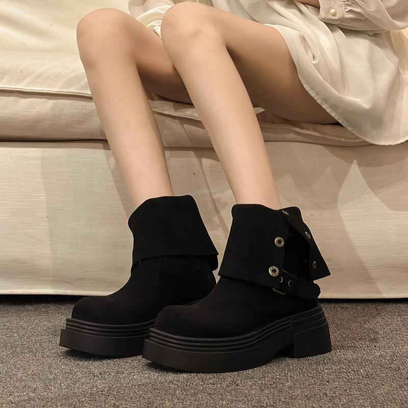 

Fashion Women Chunky Western Cowboy Boots Fashion Platform Pleated Mid Calf Boots Spring Autumn New Woman Vintage Mid-heel Comfort Boot 39 чёрный