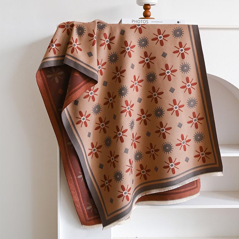 

Корейский двухсторонний женский термошарф из имитации кашемира, модный универсальный узор, простой платок-шаль для кондиционера 180-65cm темно-коричневого