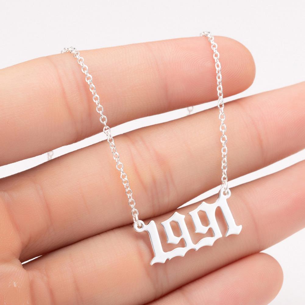 Puntos 1980-2019 Birth Year Number Charm Pendant Stainless Steel Chain Necklace Jewelry