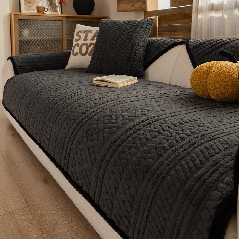 

Retro Style High Gram Weight Sofa Cover Pad Solid Color New Autumn and Winter One Piece Plush Sofa Cover Light Luxury High Sense 70x70cm 1pcs темно-серого
