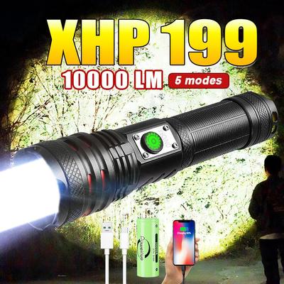 Super XHP199 Most Powerful LED Flashlight High Power Flashlight 18650 Lantern Rechargeable LED Torch Light for Camping