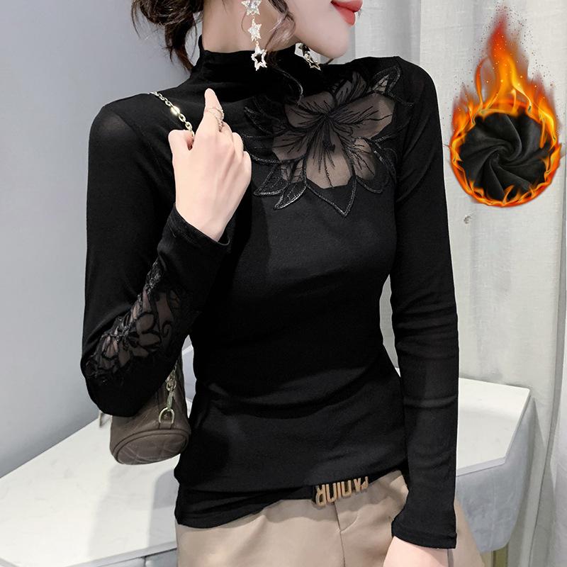 

Футболка из флиса с полуворотом и длинными рукавами, женская осенне-зимняя, новая, темпераментная, нижняя рубашка, модный принтованный топ 2XL