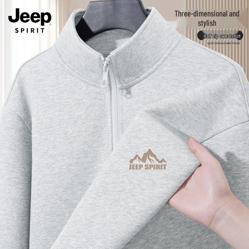 JEEP SPIRIT Men's Half-Zip Stand Collar Sweatshirt
