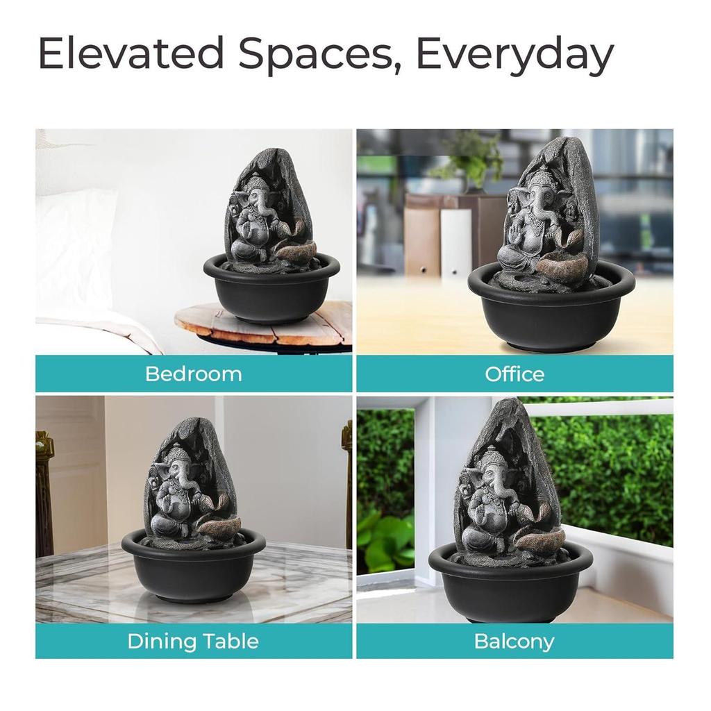 Polyresin Ganesh Fountain For Home Decor With LED Lights | Waterfall Fountain for Gifting | Showpiece Decoration Item
