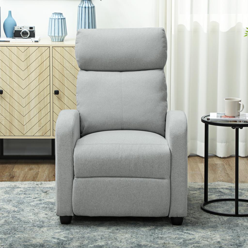 Recliner Chair, Adjustable 135 degrees, Extendable Footrest, Padded Armrests, Linen-Polyester, Light Grey