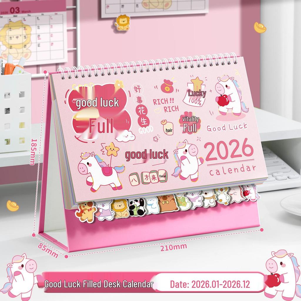2026 Niedlicher Cartoon-Tischkalender: Kreatives Büro- & Studentenplanungsornament