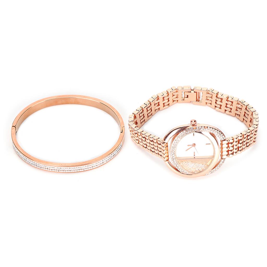 Women Jewelry Set Quartz Movement Watch Titanium Steel Bracelet Jewelry Set Anniversary GiftRose Gold