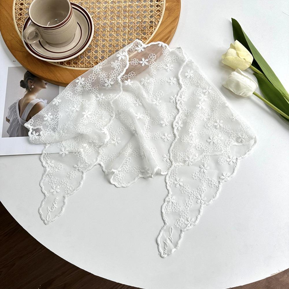 Retro Triangular Scarf Flower Pattern Lace Scarf Versatile Binder Scarf for Women