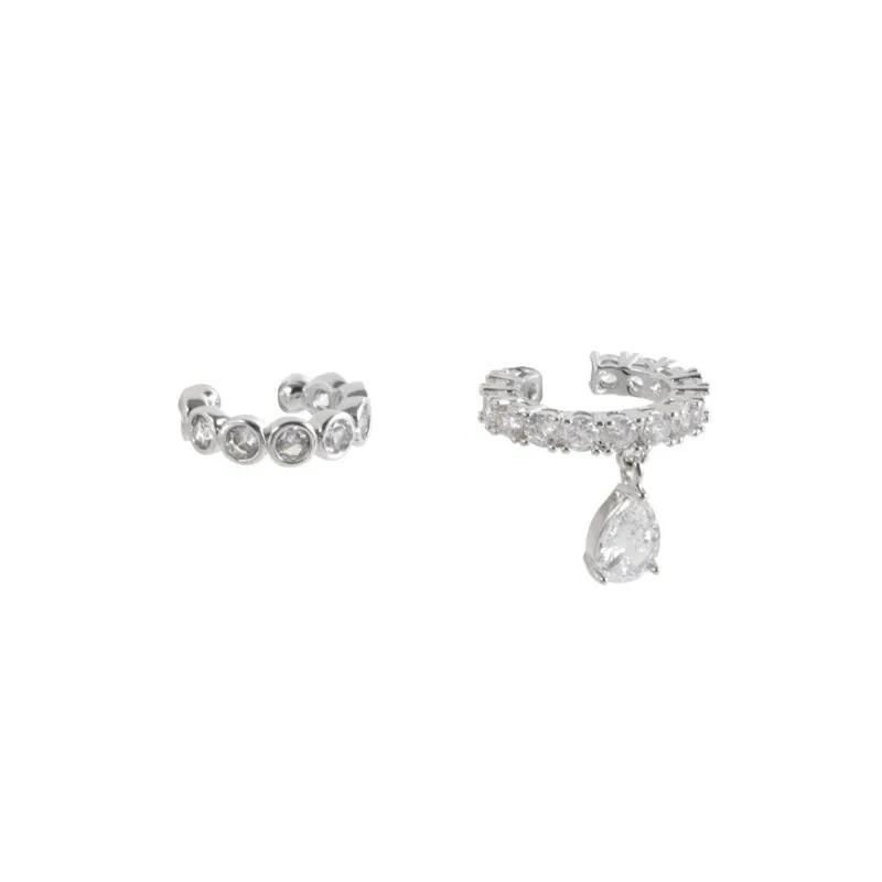 PONYKISS 925 Silber Zirkon Asymmetrische Wassertropfen Clip-Ohrringe für Damen Trendiger Feinschmuck Minimalistische Accessoires
