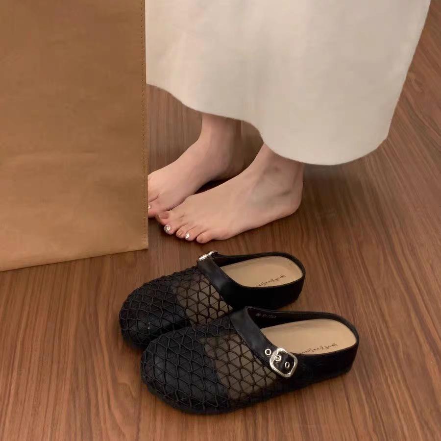 

Баотоу полутапочки женские для улицы летние новые плетеные сетчатые тапочки на одной педали универсальные прохладные тапочки 35 чёрный