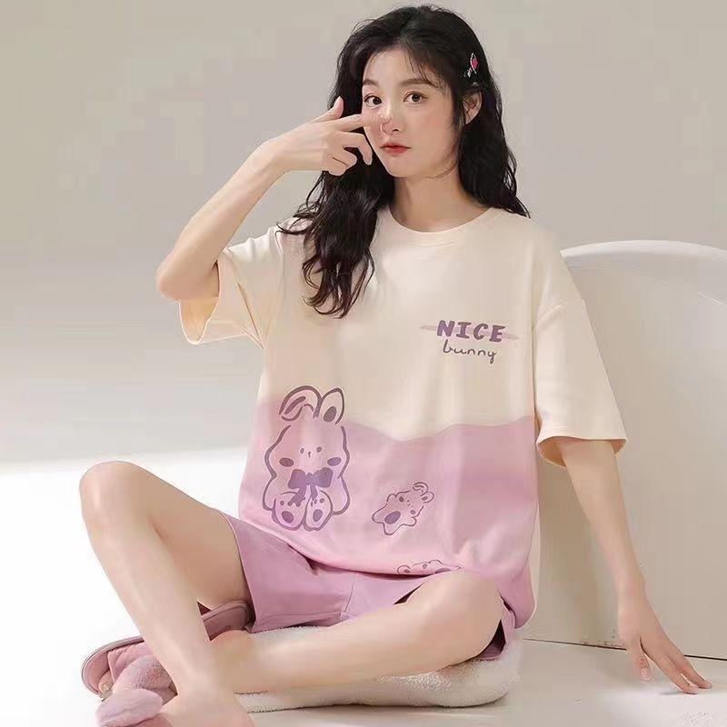 Summer Shorts Set Women's Pajamas Set Cute Cartoon Print Leisure Young Girls Sleepwear Short Sleeve Tops and Shorts Pijamas Women Homewear