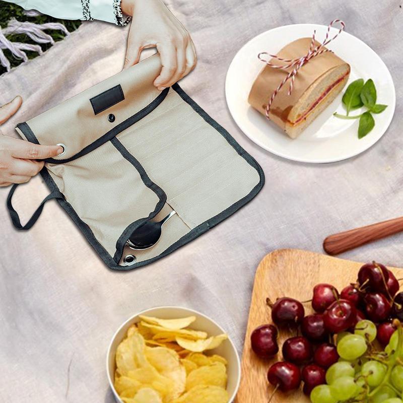 Camping Cutlery Roll Bag 12 Slots Roll Up Cutlery Storage Bag Picnic Cutlery Organizer Bag Multi-Purpose Storage For Forks