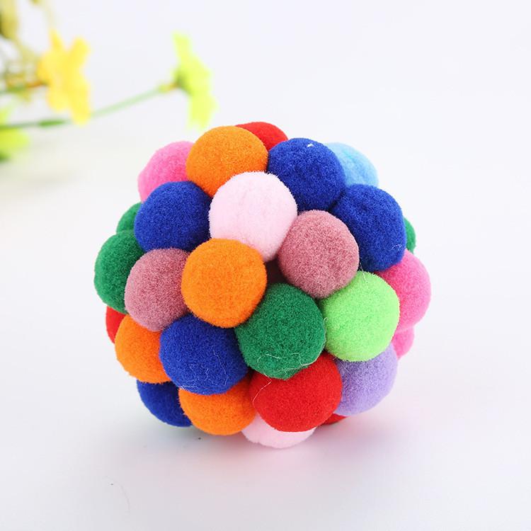 Colorful Handmade Bell Elastic Ball Pet Toy Set Durable Plush Ball For Cats