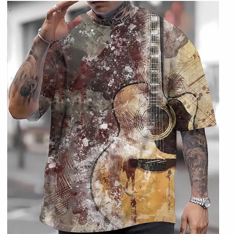 Retro Men's Short Sleeve T-shirt 3d Rock Music Print Tee Shirts For Men Clothing Summer Quick Dry Tees Top Street Harjauku