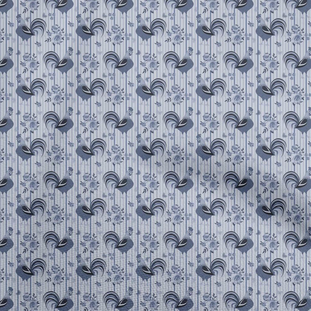 oneOone Cotton Flex Grayish Blue Fabric Birds Rooster  Quilting Supplies Print Sewing Fabric By The Yard 40 Inch