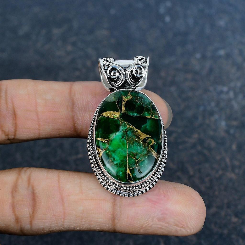 Green Copper Turquoise Handmade Gemstone Pendant, 925 Solid Sterling Silver Pendant Birthstone Jewelry, Love Forever Gift