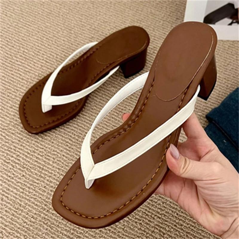 Summer Clip Toe Square Low Heels Women Slippers Sandals Fashion Casual Flip Flops Party Shoes Zapatos De Mujer