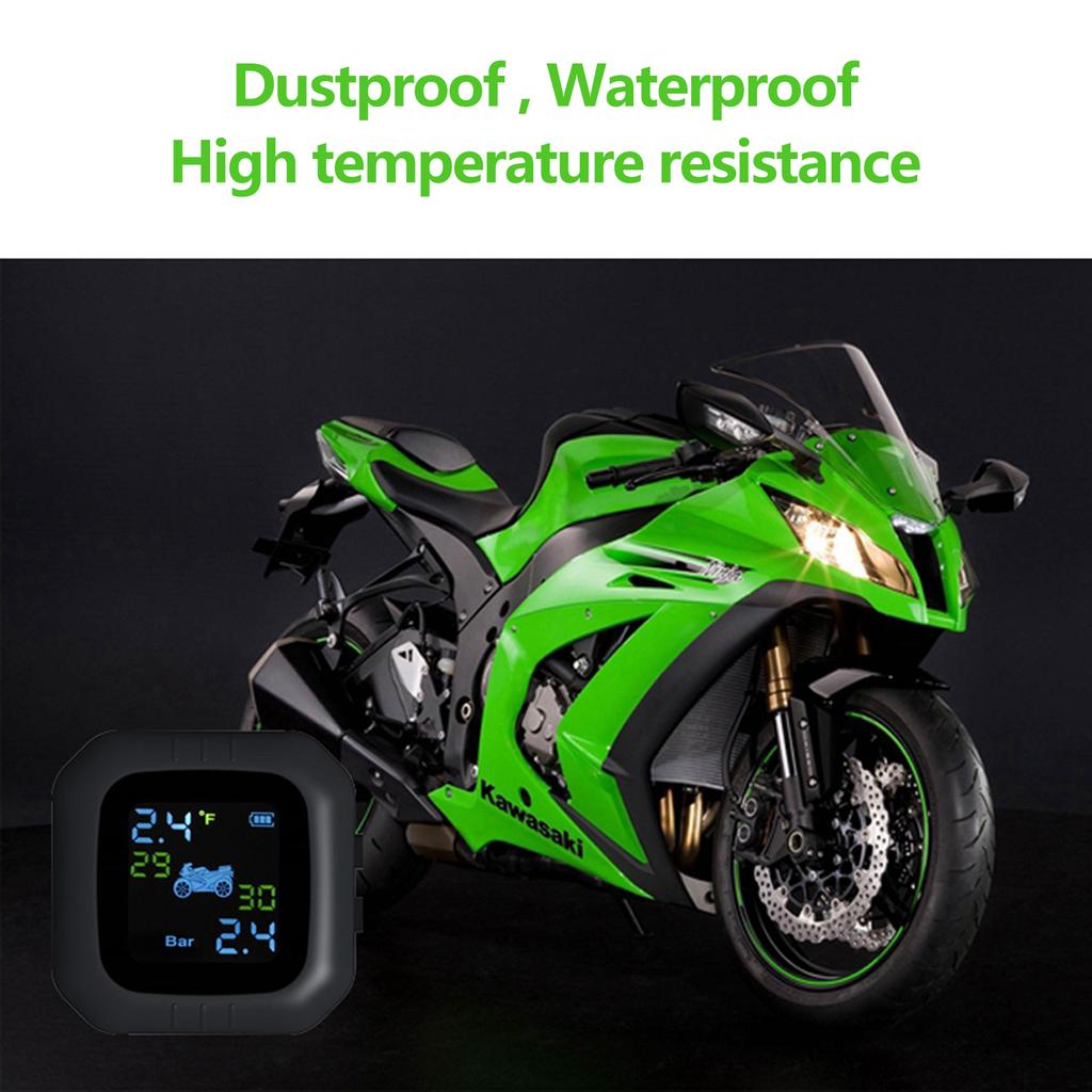 Wireless TPMS Motorcycle Tire Pressure Monitoring System Real-time Tire Pressure Monitor LCD Display with Waterproof, Dustproof Design for Safe Fuel S