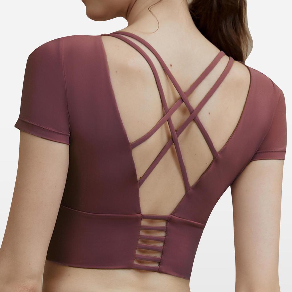 Women's Red Short Sleeve Slimming Yoga Top & Quick-Dry Running Fitness Set