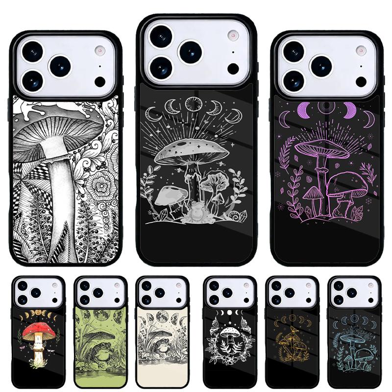 Cottagecore Magic Mushroom Frog Moon Phone Case for iPhone 17 16 15 14 13 Pro Max Back Cover for 12 11 Pro Coque