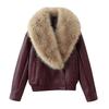 New, fashionable and casual fur collar high-end, three-color fur collar loose leather jacket