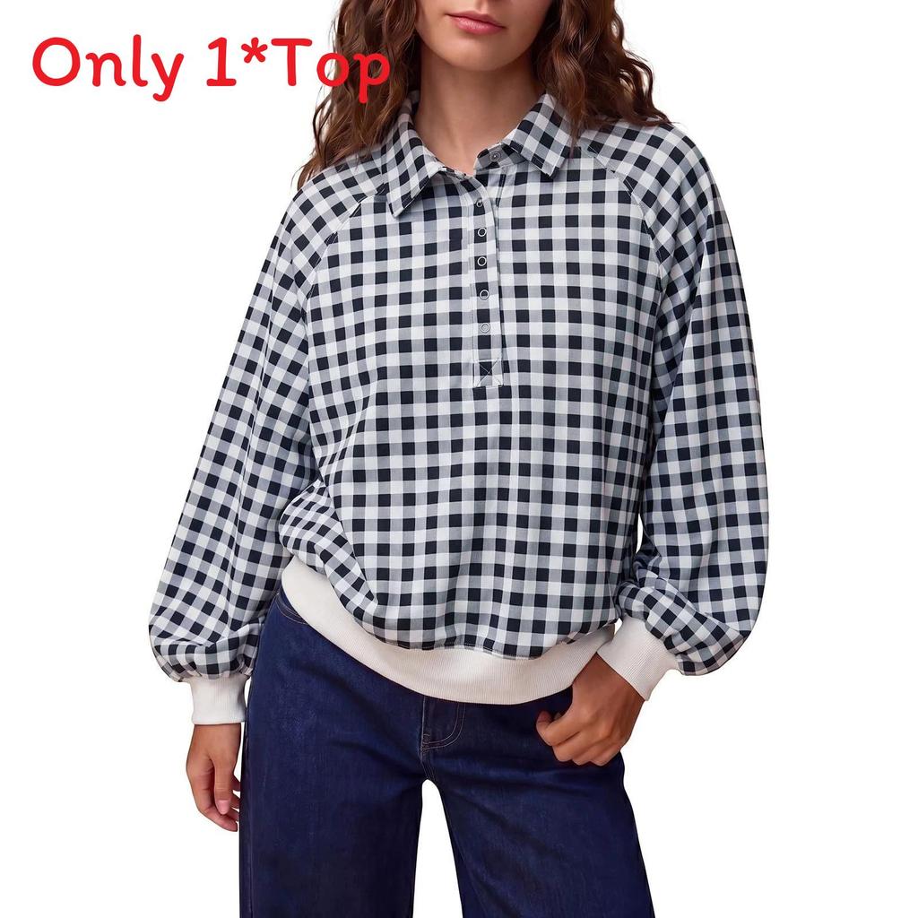 Maglione a collo alto a quadri in misto cotone da donna a maniche lunghe, stile casual autunnale