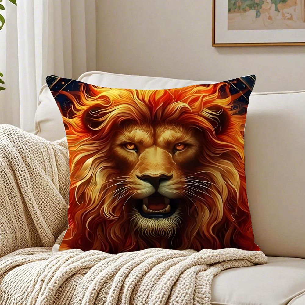 Cool Anime Lion Pillow Case Organic Short Plush Cushion Covers Breathable Washable WrinkleResistant