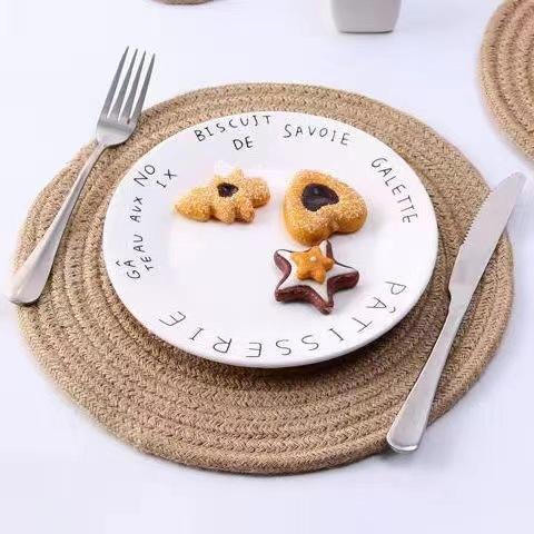 Manteles Individuales Redondos Tejidos de Algodón Resistentes al Calor Antideslizantes Trenzados Lavables para Mesa de Comedor Cocina Decoración del Hogar
