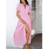 Bohemian Seaside Style Long dress European and American Summer V-neck Single-Breasted Waist Hugging Shoulder Bubble Short sleeve Dress Women