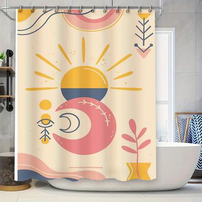 Modern Bathroom Decor Shower Curtain Set with Sun Moon Design Pink Yellow Blue Floral Print Shower Curtains for Home Decor In Mo